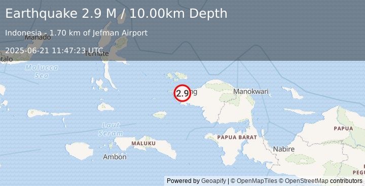 Earthquake West Papua Region, Indonesia (2.9 M) (2025-06-21 11:47:23 UTC)