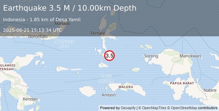 Earthquake Halmahera, Indonesia (3.5 M) (2025-06-21 15:13:34 UTC)