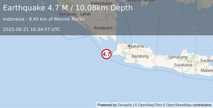 Earthquake Sunda Strait, Indonesia (4.8 M) (2025-06-21 16:34:58 UTC)