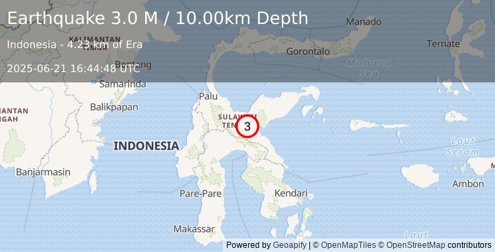 Earthquake Sulawesi, Indonesia (2.9 M) (2025-06-21 16:44:47 UTC)