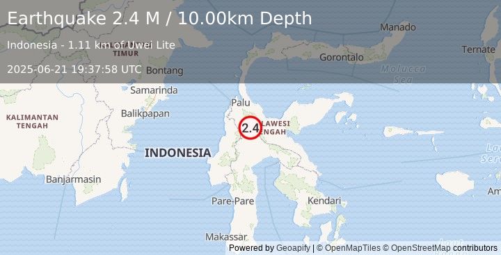 Earthquake Sulawesi, Indonesia (2.4 M) (2025-06-21 19:37:58 UTC)