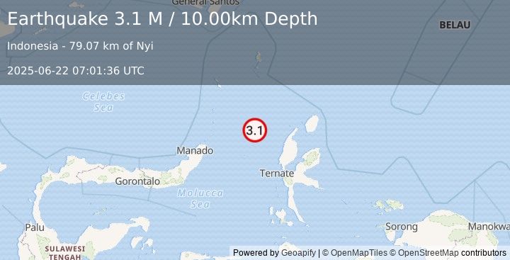 Earthquake Northern Molucca Sea (3.1 M) (2025-06-22 07:01:36 UTC)