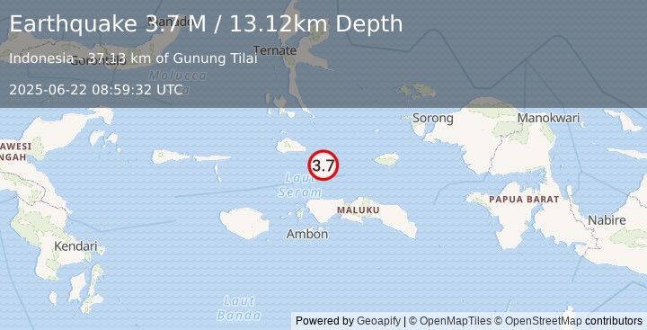 Earthquake Ceram Sea (3.7 M) (2025-06-22 08:59:32 UTC)