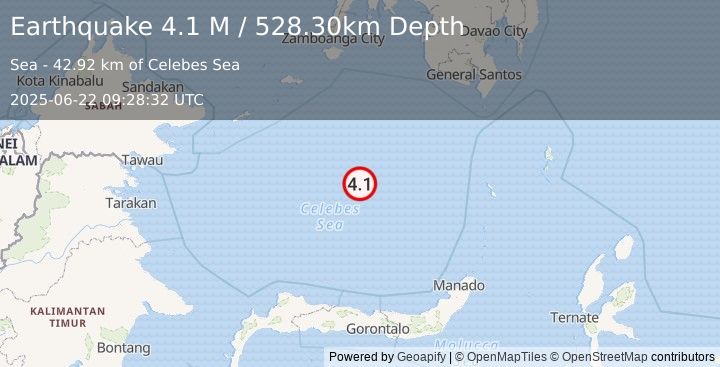 Earthquake Celebes Sea (4.1 M) (2025-06-22 09:28:32 UTC)
