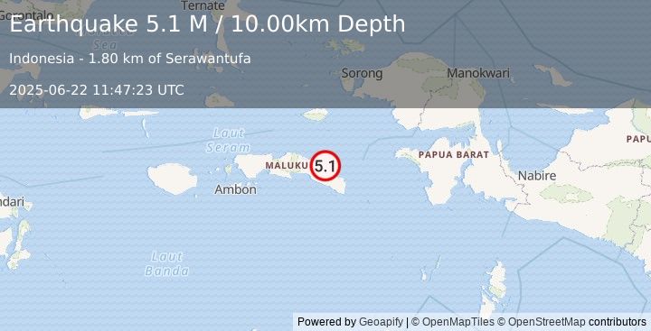 Earthquake Seram, Indonesia (5.1 M) (2025-06-22 11:47:23 UTC)