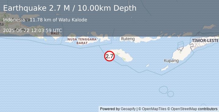 Earthquake Sumba Region, Indonesia (2.7 M) (2025-06-22 12:03:59 UTC)