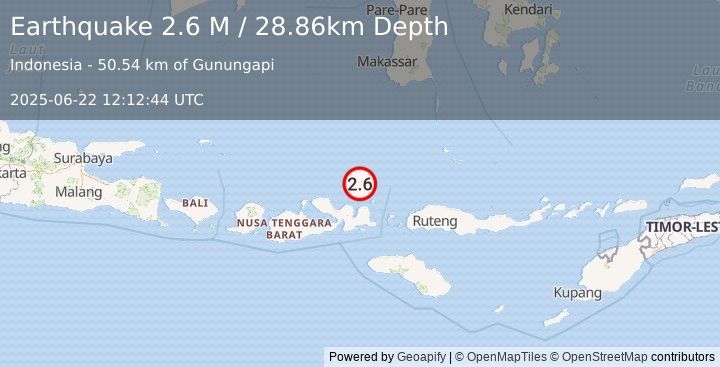 Earthquake Flores Sea (2.6 M) (2025-06-22 12:12:44 UTC)