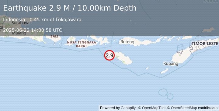 Earthquake Sumba Region, Indonesia (2.9 M) (2025-06-22 14:00:59 UTC)