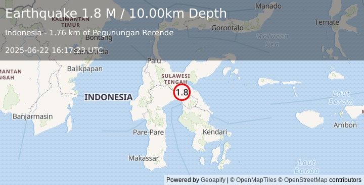 Earthquake Sulawesi, Indonesia (1.8 M) (2025-06-22 16:17:23 UTC)