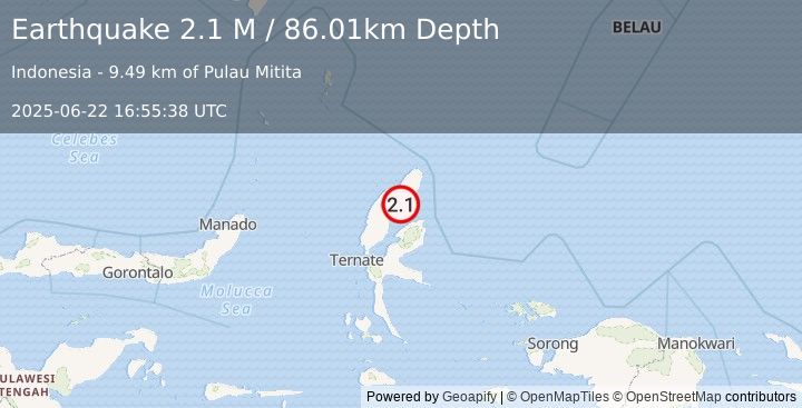 Earthquake Halmahera, Indonesia (2.1 M) (2025-06-22 16:55:38 UTC)