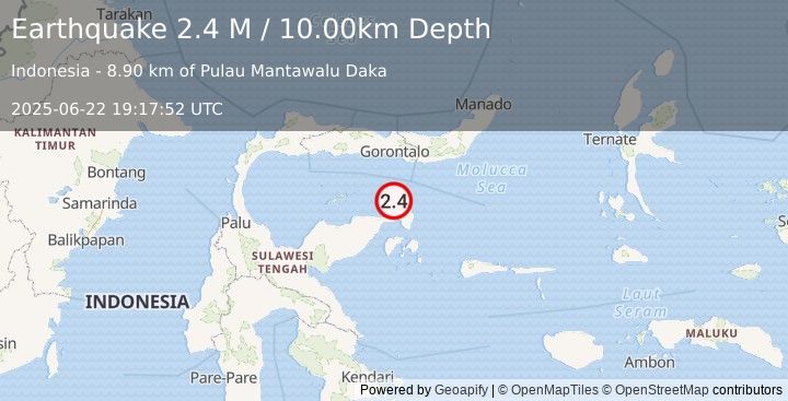 Earthquake Minahassa Peninsula, Sulawesi (2.4 M) (2025-06-22 19:17:52 UTC)