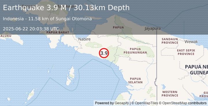 Earthquake West Papua Region, Indonesia (3.9 M) (2025-06-22 20:03:38 UTC)