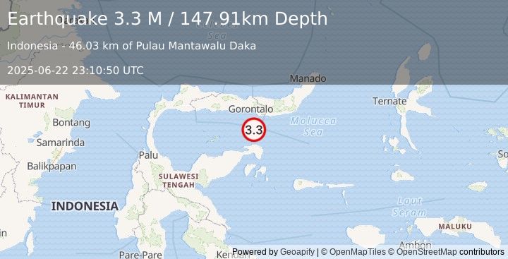 Earthquake Minahassa Peninsula, Sulawesi (3.3 M) (2025-06-22 23:10:50 UTC)