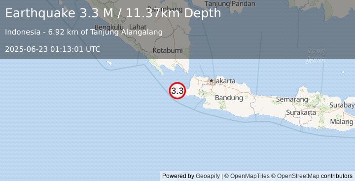 Earthquake Sunda Strait, Indonesia (3.3 M) (2025-06-23 01:13:01 UTC)