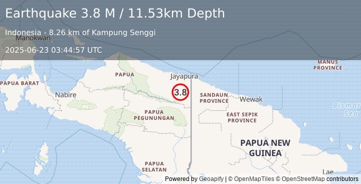 Earthquake West Papua, Indonesia (3.8 M) (2025-06-23 03:44:57 UTC)