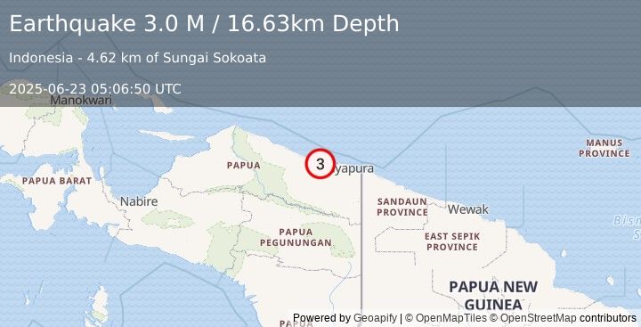 Earthquake Near North Coast of West Papua (3.0 M) (2025-06-23 05:06:50 UTC)