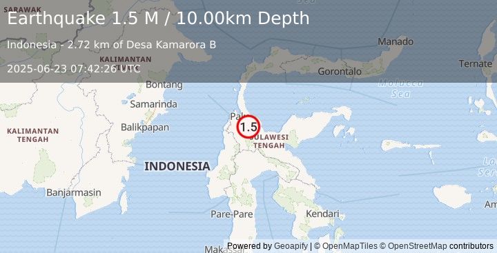 Earthquake Sulawesi, Indonesia (1.5 M) (2025-06-23 07:42:26 UTC)