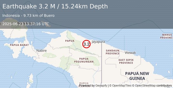 Earthquake Near North Coast of West Papua (3.3 M) (2025-06-23 13:37:15 UTC)