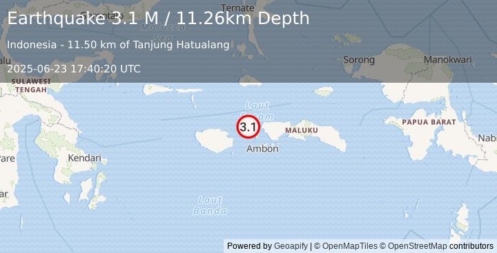 Earthquake Seram, Indonesia (3.1 M) (2025-06-23 17:40:20 UTC)