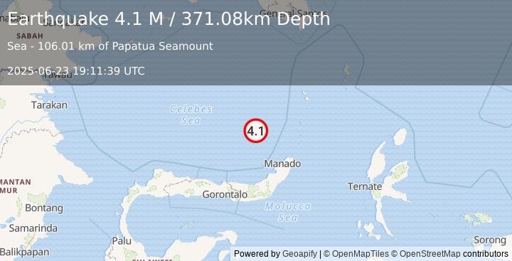 Earthquake Celebes Sea (4.1 M) (2025-06-23 19:11:39 UTC)
