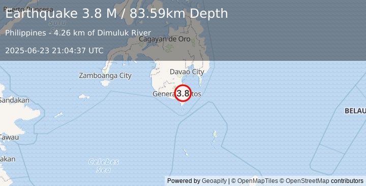 Earthquake Mindanao, Philippines (3.8 M) (2025-06-23 21:04:37 UTC)