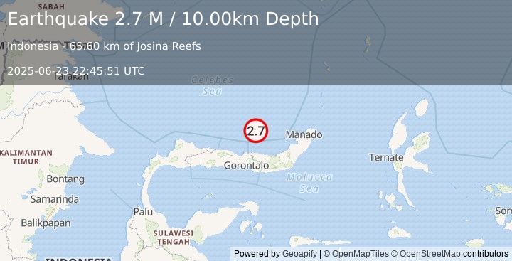 Earthquake Minahassa Peninsula, Sulawesi (2.7 M) (2025-06-23 22:45:51 UTC)