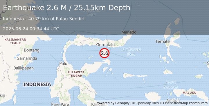Earthquake Minahassa Peninsula, Sulawesi (2.6 M) (2025-06-24 00:34:44 UTC)