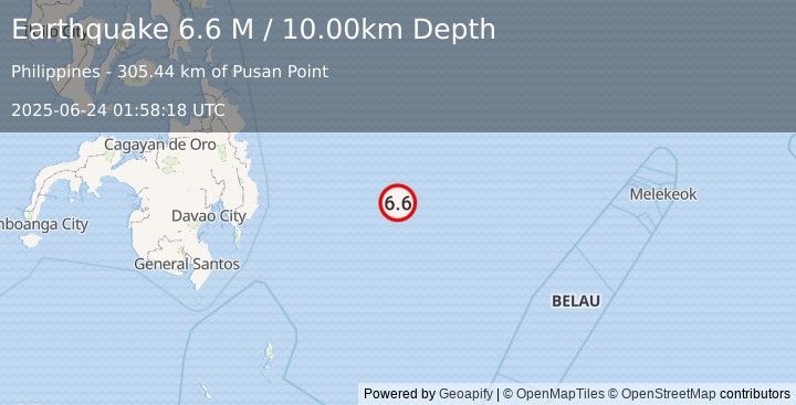 Earthquake East of Philippine Islands (6.7 M) (2025-06-24 01:58:11 UTC)