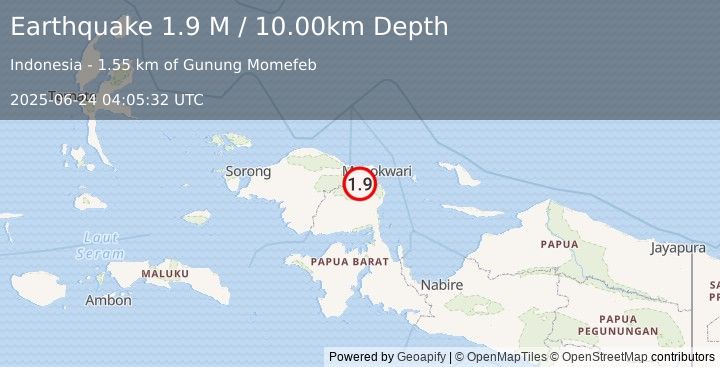Earthquake West Papua Region, Indonesia (1.9 M) (2025-06-24 04:05:32 UTC)