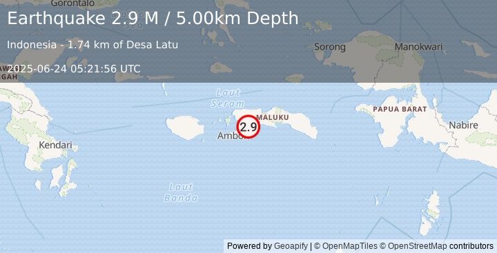 Earthquake Seram, Indonesia (2.9 M) (2025-06-24 05:21:56 UTC)