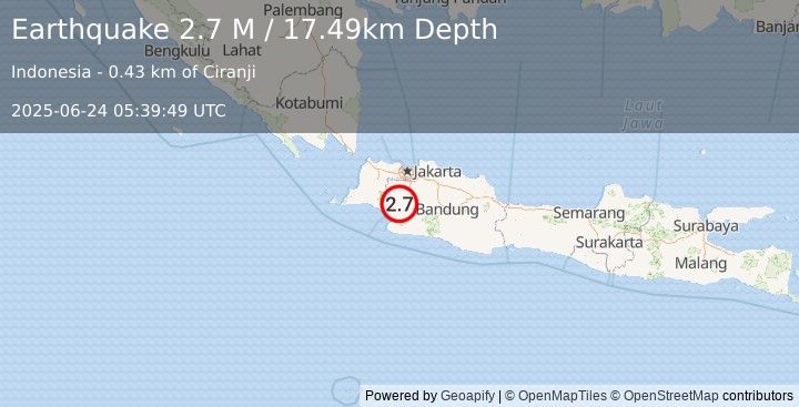 Earthquake Java, Indonesia (2.7 M) (2025-06-24 05:39:49 UTC)