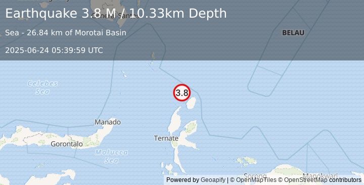 Earthquake Halmahera, Indonesia (3.8 M) (2025-06-24 05:39:59 UTC)
