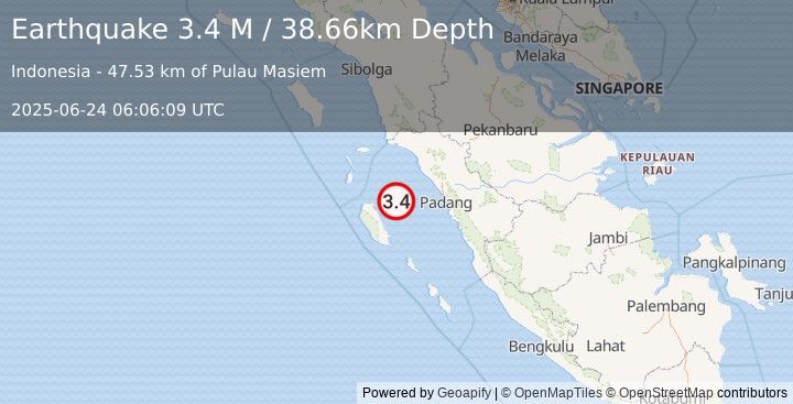 Earthquake Southern Sumatra, Indonesia (3.4 M) (2025-06-24 06:06:09 UTC)