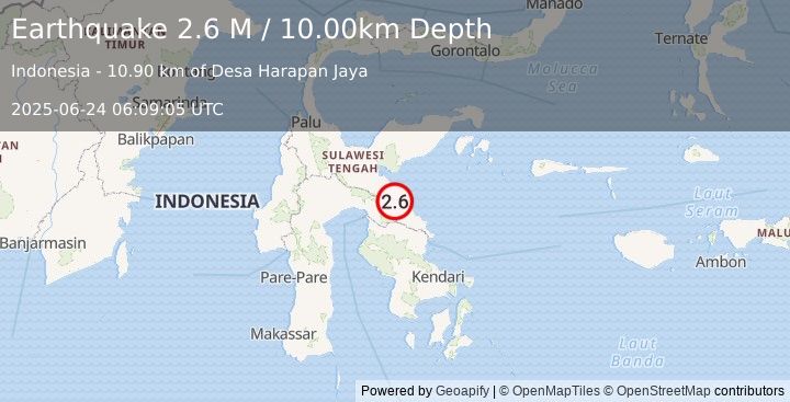 Earthquake Sulawesi, Indonesia (2.6 M) (2025-06-24 06:09:05 UTC)
