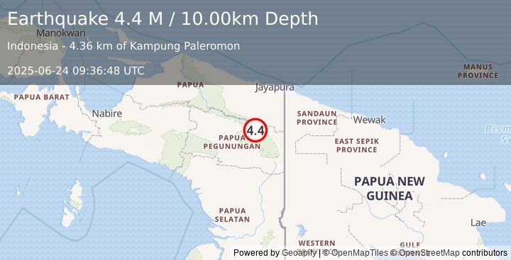 Earthquake West Papua, Indonesia (4.4 M) (2025-06-24 09:36:48 UTC)