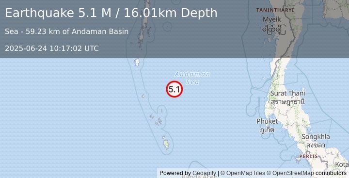 Earthquake Nicobar Islands, India Region (5.1 M) (2025-06-24 10:17:02 UTC)