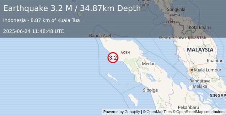 Earthquake Northern Sumatra, Indonesia (3.2 M) (2025-06-24 11:48:48 UTC)