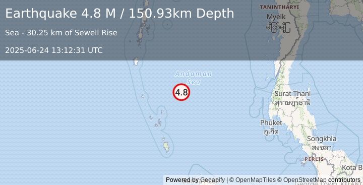 Earthquake Nicobar Islands, India Region (4.8 M) (2025-06-24 13:12:31 UTC)