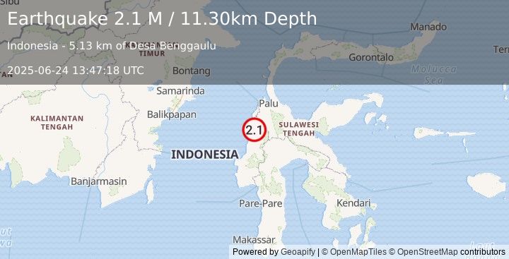 Earthquake Sulawesi, Indonesia (2.1 M) (2025-06-24 13:47:18 UTC)