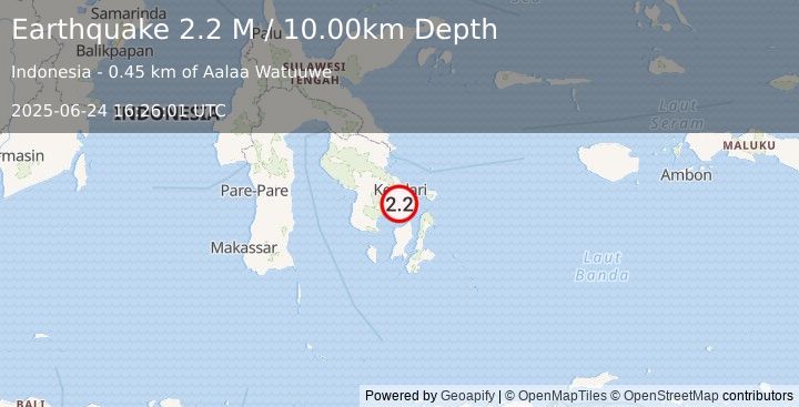 Earthquake Sulawesi, Indonesia (2.2 M) (2025-06-24 16:26:01 UTC)