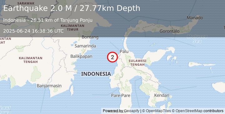Earthquake Sulawesi, Indonesia (2.0 M) (2025-06-24 16:38:36 UTC)