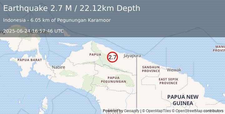 Earthquake Near North Coast of West Papua (2.7 M) (2025-06-24 16:57:46 UTC)