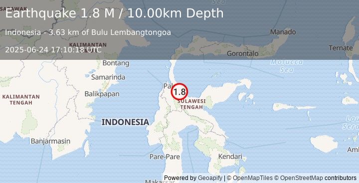 Earthquake Sulawesi, Indonesia (1.8 M) (2025-06-24 17:10:18 UTC)