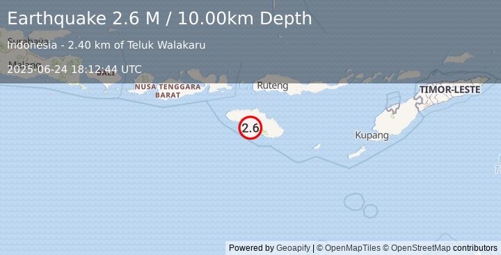 Earthquake Sumba Region, Indonesia (2.6 M) (2025-06-24 18:12:44 UTC)