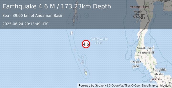 Earthquake Nicobar Islands, India Region (4.6 M) (2025-06-24 20:13:49 UTC)