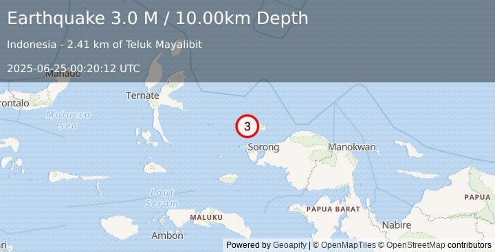 Earthquake West Papua Region, Indonesia (3.0 M) (2025-06-25 00:20:12 UTC)