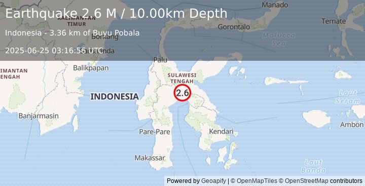 Earthquake Sulawesi, Indonesia (2.6 M) (2025-06-25 03:16:56 UTC)
