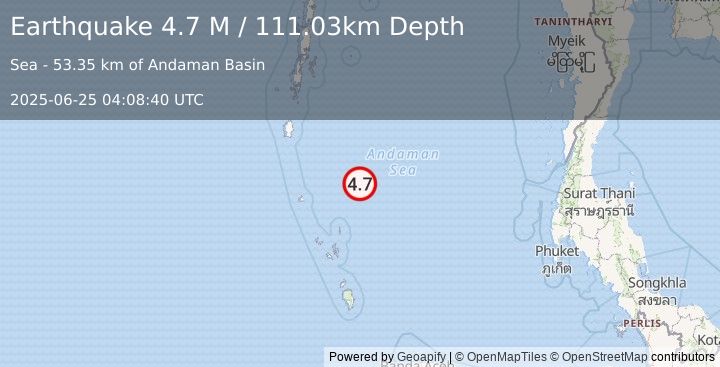 Earthquake Nicobar Islands, India Region (4.7 M) (2025-06-25 04:08:40 UTC)