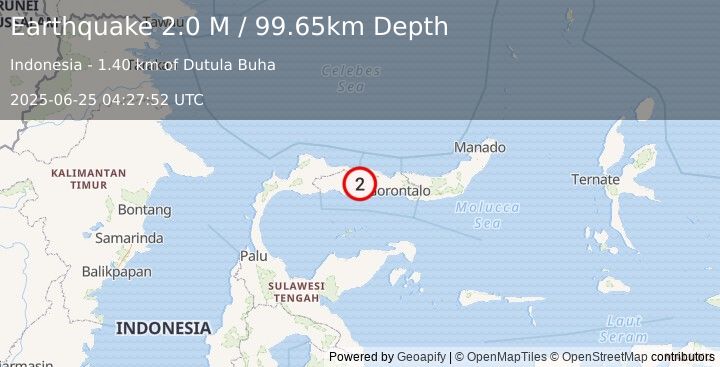 Earthquake Minahassa Peninsula, Sulawesi (2.0 M) (2025-06-25 04:27:52 UTC)