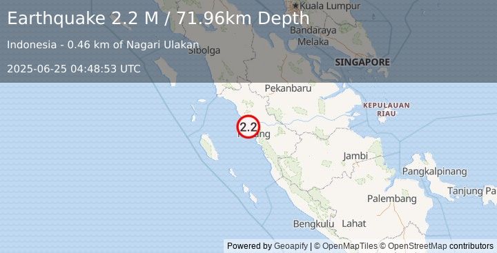 Earthquake Southern Sumatra, Indonesia (2.2 M) (2025-06-25 04:48:53 UTC)